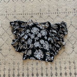 Who What Where Black Floral Ruffle Blouse